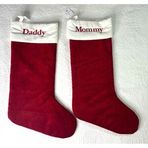 Pottery Barn Extra Large Velour Christmas Stockings Set of 2 Embroidered NEW